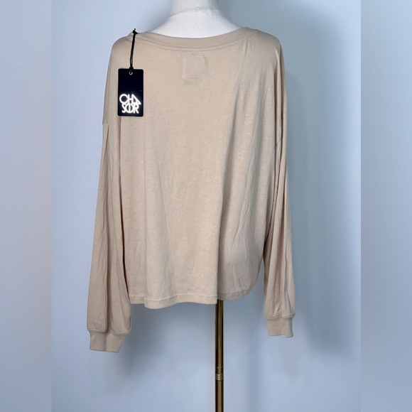 Chaser Tan Beige Oversized Lightweight Long sleeved Crewneck Shirt NWT Size Sm - Picture 4 of 9